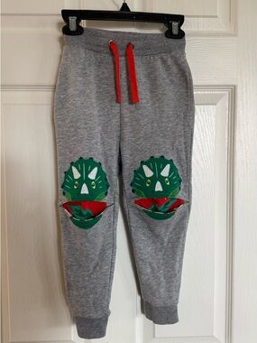 Mini Boden Gray Joggers with Green Dinosaur Patches 3T